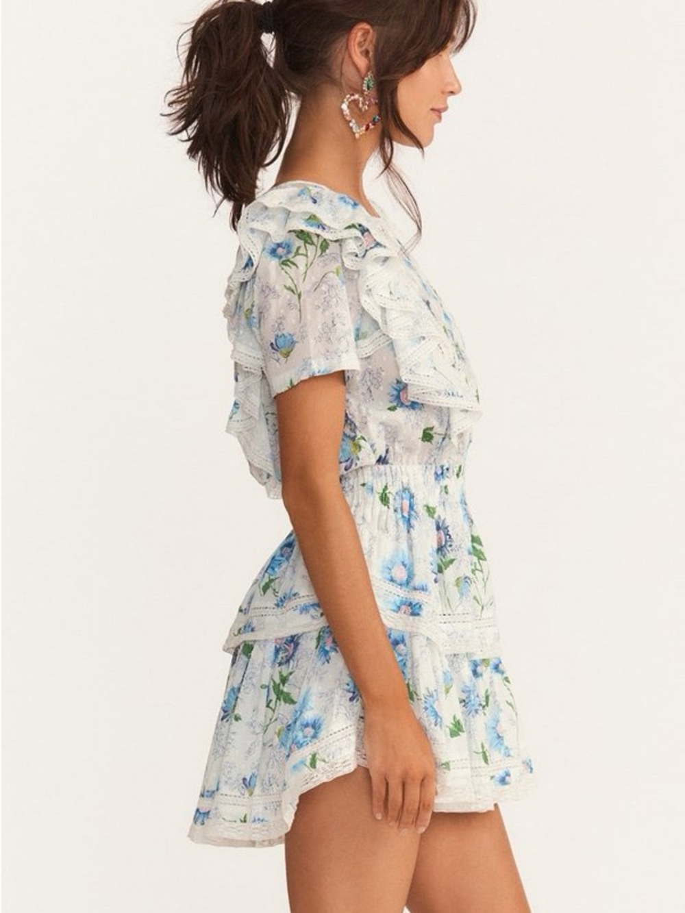 FOR LIZ - NWT LoveShackFancy Natasha Floral Mini Dress in Blueberry Cloud(XL) - Picture 3 of 5